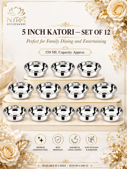 Stainless Steel Bowl Set | Versatile Katori for Desserts, Soups, and Serving