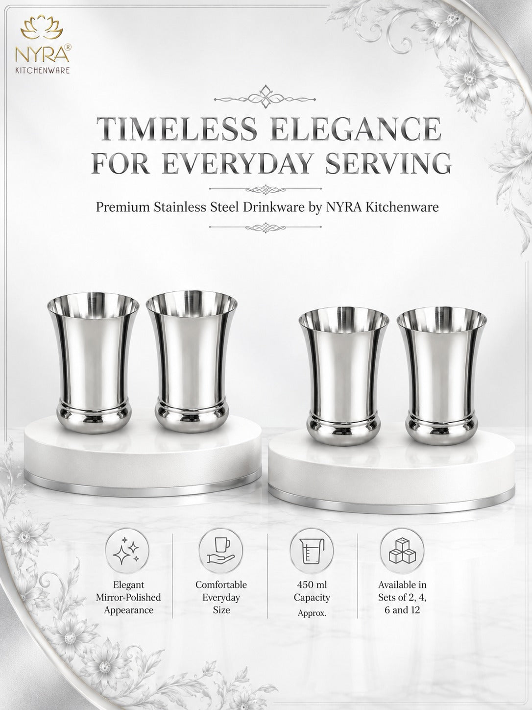 Elegant Stainless Steel Glass Set - Durable Modern Drinkware Set