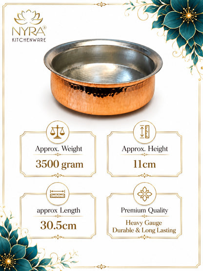 Premium Hammered Copper Lagan/Cooking Pot with Kalai/Tin Coating