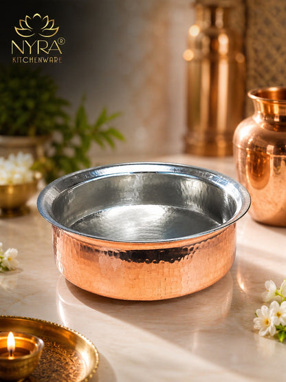 Premium Hammered Copper Lagan/Cooking Pot with Kalai/Tin Coating