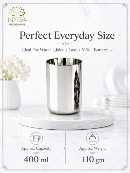Heavy Gauge Stainless Steel Glass/Tumbler - 400 ML Drinkware Set