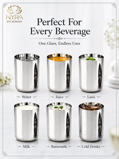 Heavy Gauge Stainless Steel Glass/Tumbler - 400 ML Drinkware Set