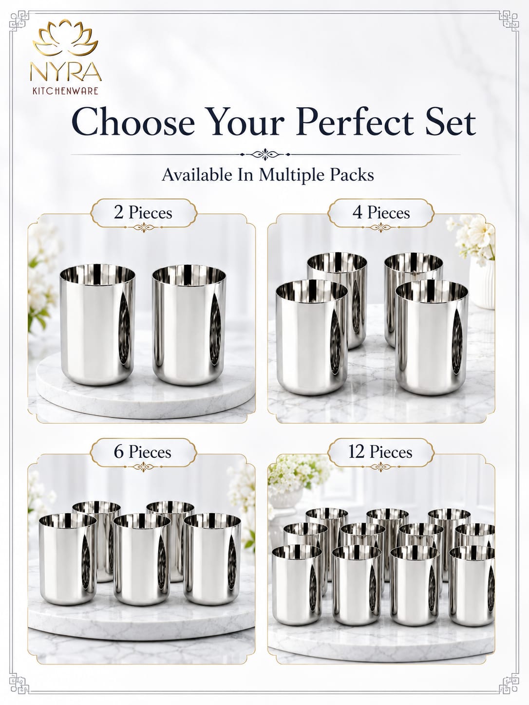 Heavy Gauge Stainless Steel Glass/Tumbler - 400 ML Drinkware Set