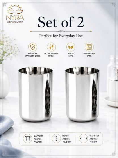 Heavy Gauge Stainless Steel Glass/Tumbler - 400 ML Drinkware Set