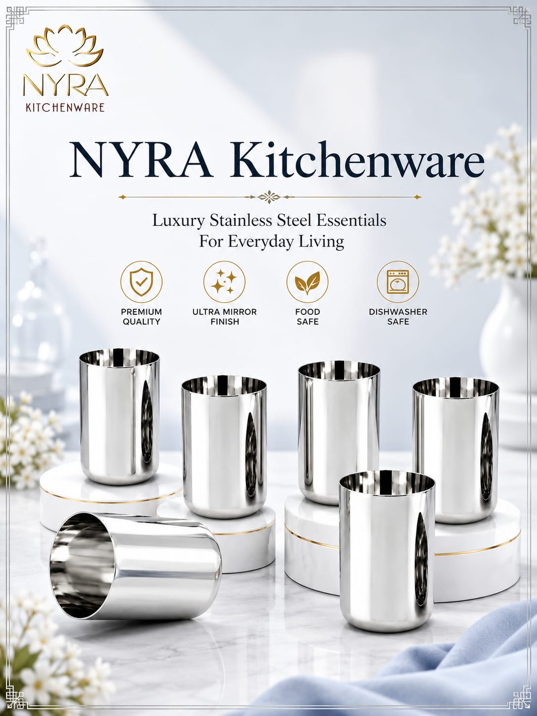 Stainless Steel Glass/Tumbler for Water, Milk, Juice, Soft Drink