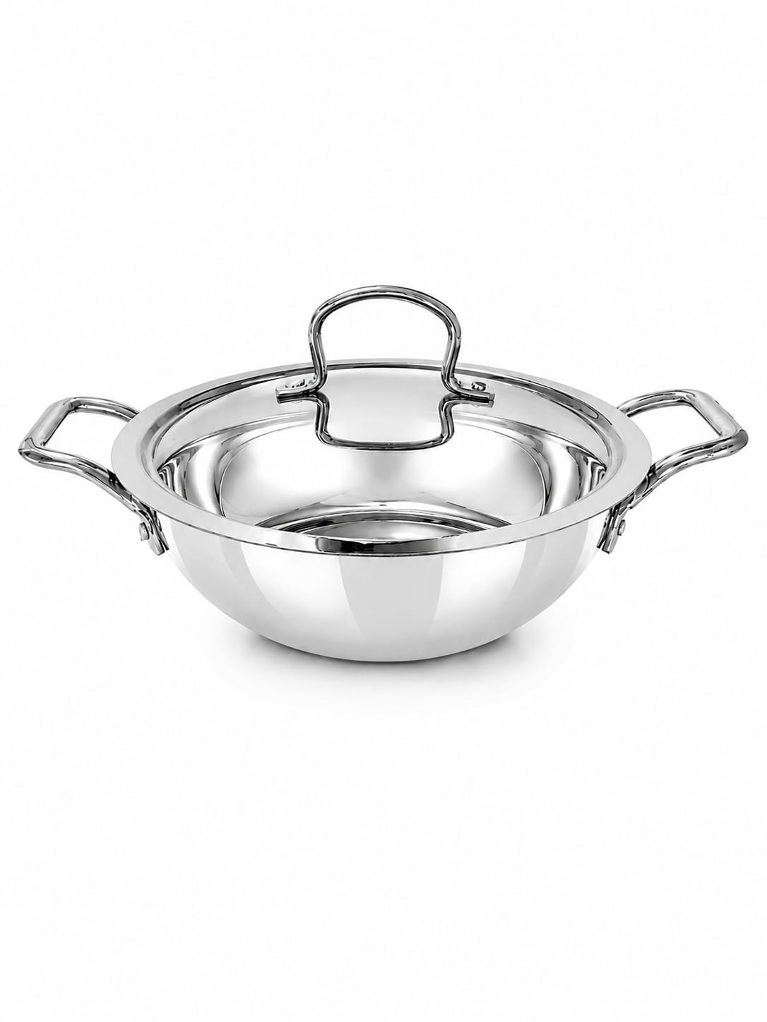 Triply Stainless Steel Kadhai with Lid | Food Grade Heavy Bottom Cookware | Even Heating, thick base - Induction & Gas Stove Compatible