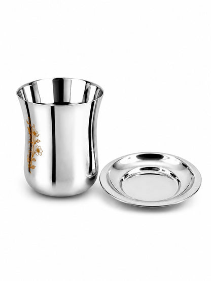 Stainless Steel Lazer Print Glass With Lid | Water/Milk Tumbler - Durable, Rust-Free Drinkware Set