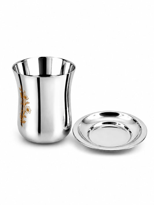 Stainless Steel Lazer Print Glass With Lid | Water/Milk Tumbler - Durable, Rust-Free Drinkware Set