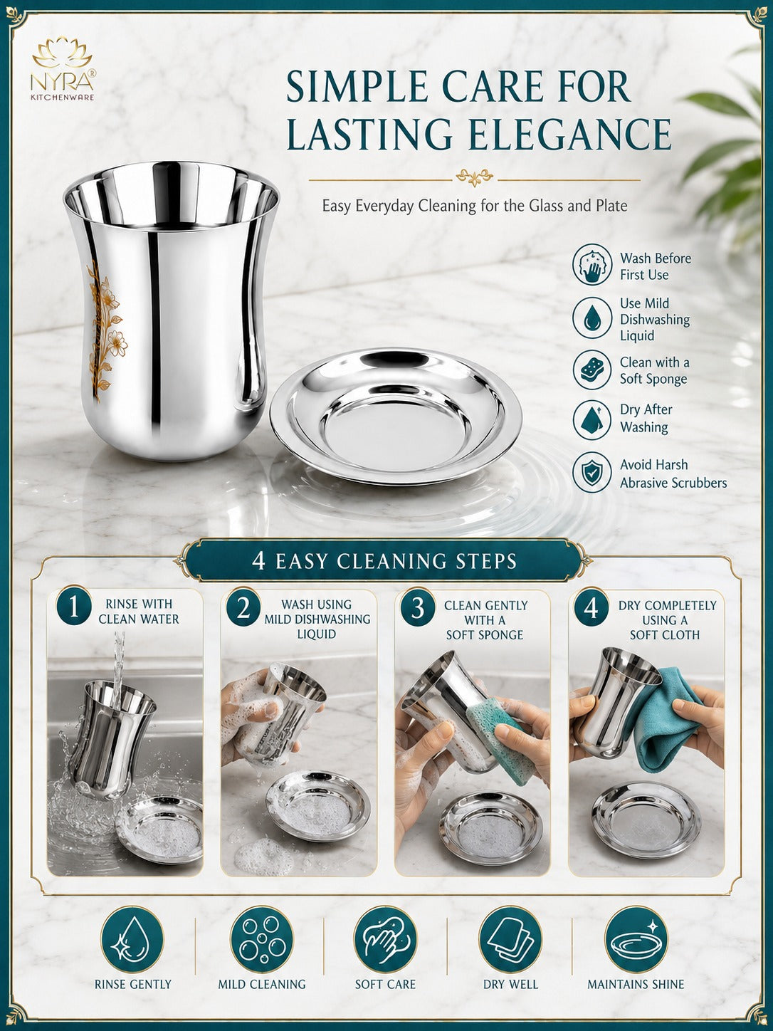 Stainless Steel Lazer Print Glass With Lid | Water/Milk Tumbler - Durable, Rust-Free Drinkware Set