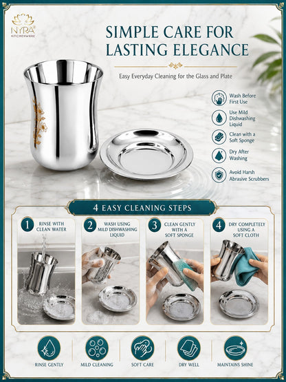 Stainless Steel Lazer Print Glass With Lid | Water/Milk Tumbler - Durable, Rust-Free Drinkware Set