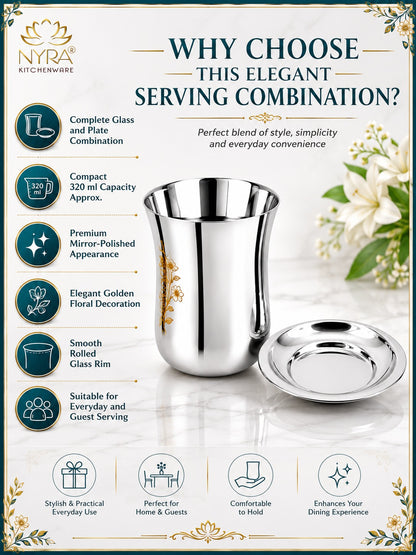 Stainless Steel Lazer Print Glass With Lid | Water/Milk Tumbler - Durable, Rust-Free Drinkware Set