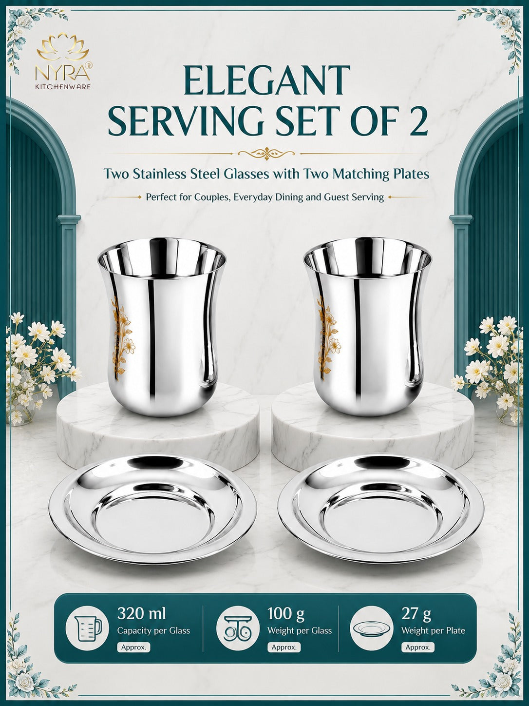 Stainless Steel Lazer Print Glass With Lid | Water/Milk Tumbler - Durable, Rust-Free Drinkware Set