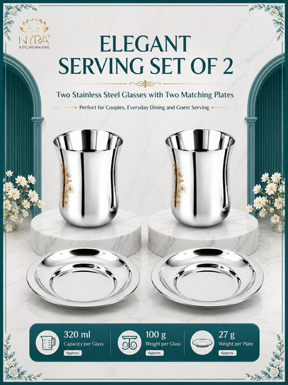 Stainless Steel Lazer Print Glass With Lid | Water/Milk Tumbler - Durable, Rust-Free Drinkware Set