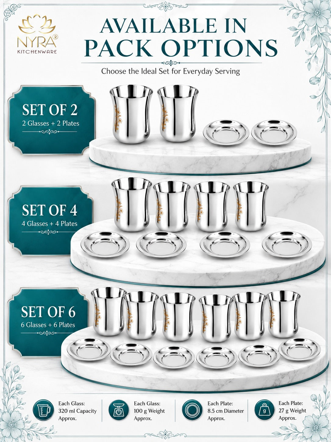 Stainless Steel Lazer Print Glass With Lid | Water/Milk Tumbler - Durable, Rust-Free Drinkware Set