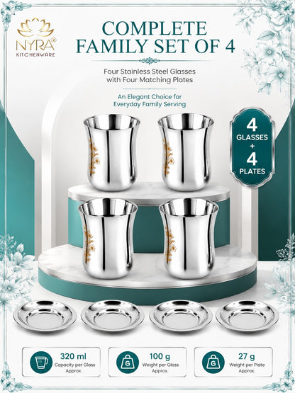 Stainless Steel Lazer Print Glass With Lid | Water/Milk Tumbler - Durable, Rust-Free Drinkware Set