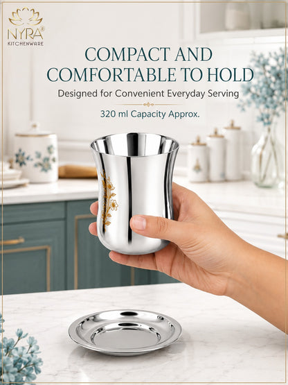 Stainless Steel Lazer Print Glass With Lid | Water/Milk Tumbler - Durable, Rust-Free Drinkware Set