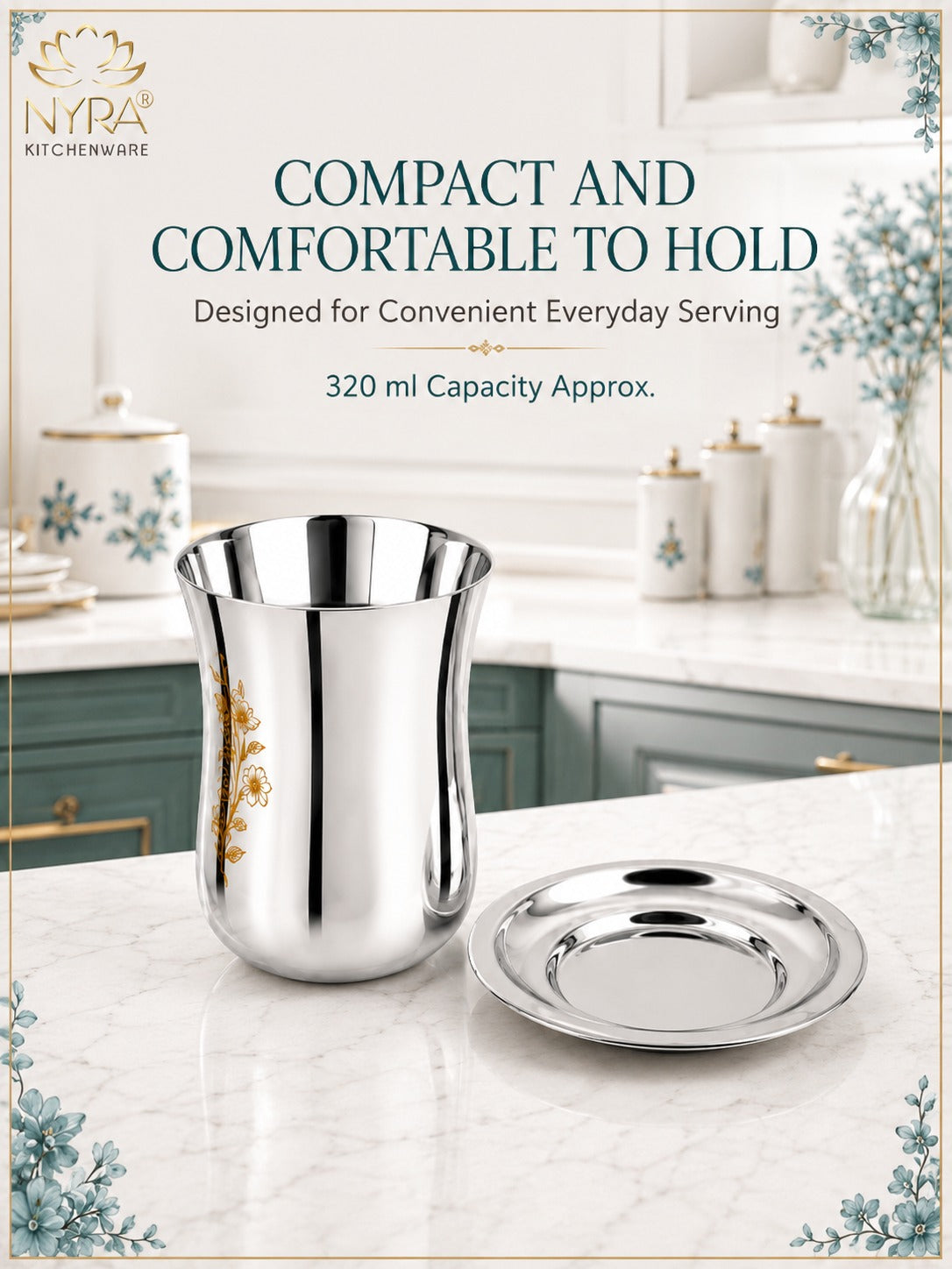 Stainless Steel Lazer Print Glass With Lid | Water/Milk Tumbler - Durable, Rust-Free Drinkware Set