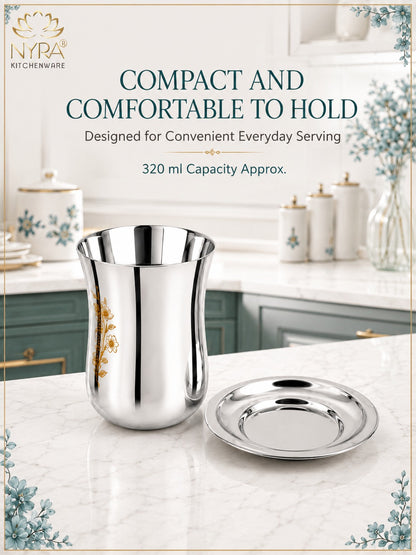 Stainless Steel Lazer Print Glass With Lid | Water/Milk Tumbler - Durable, Rust-Free Drinkware Set