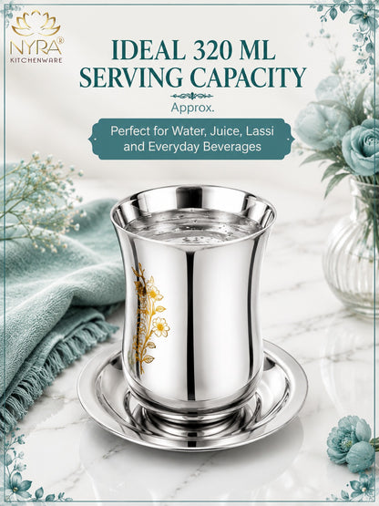 Stainless Steel Lazer Print Glass With Lid | Water/Milk Tumbler - Durable, Rust-Free Drinkware Set