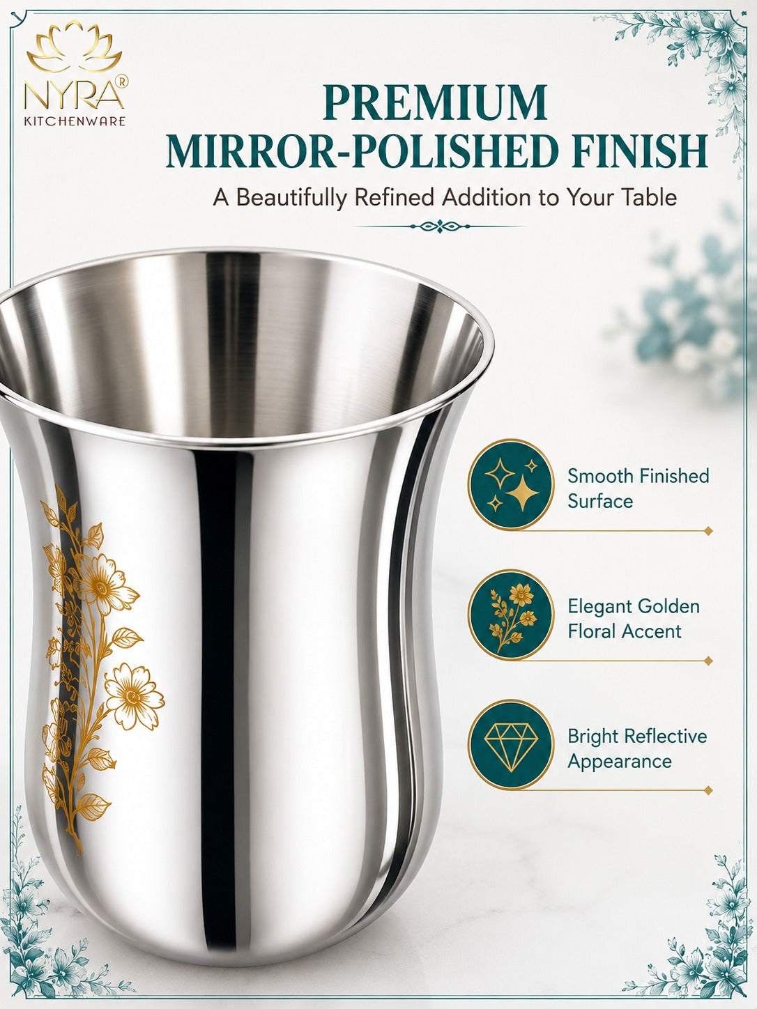 Stainless Steel Lazer Print Glass With Lid | Water/Milk Tumbler - Durable, Rust-Free Drinkware Set