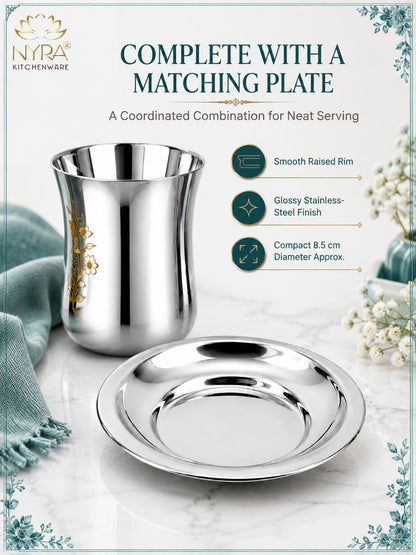 Stainless Steel Lazer Print Glass With Lid | Water/Milk Tumbler - Durable, Rust-Free Drinkware Set