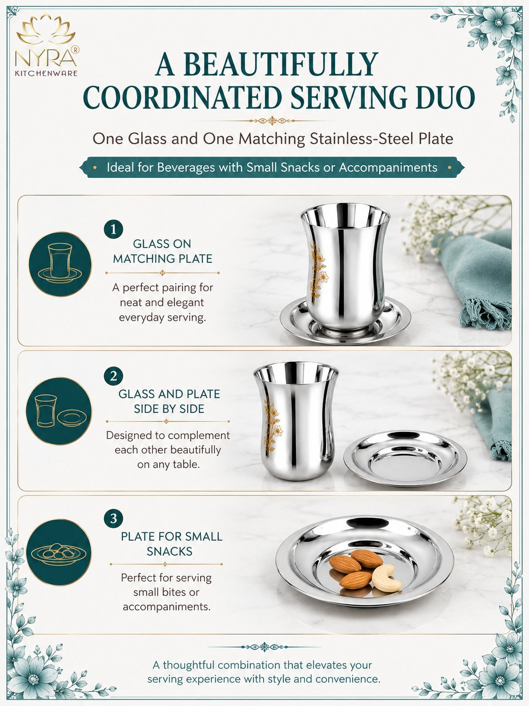 Stainless Steel Lazer Print Glass With Lid | Water/Milk Tumbler - Durable, Rust-Free Drinkware Set