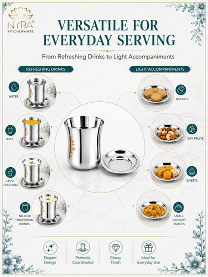 Stainless Steel Lazer Print Glass With Lid | Water/Milk Tumbler - Durable, Rust-Free Drinkware Set