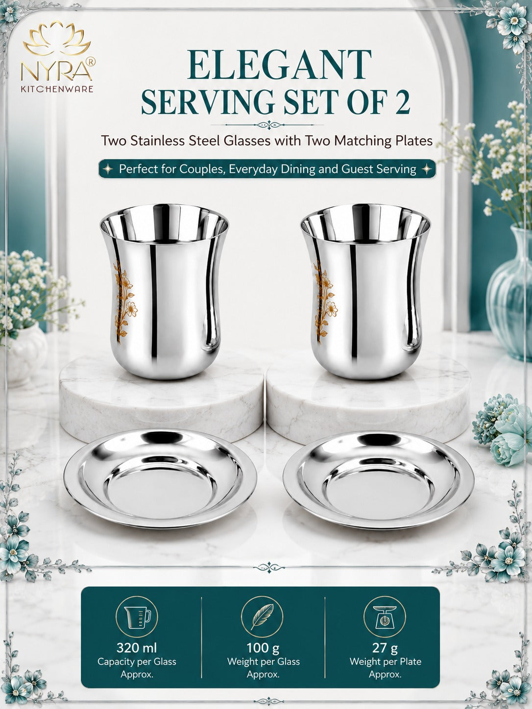 Stainless Steel Lazer Print Glass With Lid | Water/Milk Tumbler - Durable, Rust-Free Drinkware Set