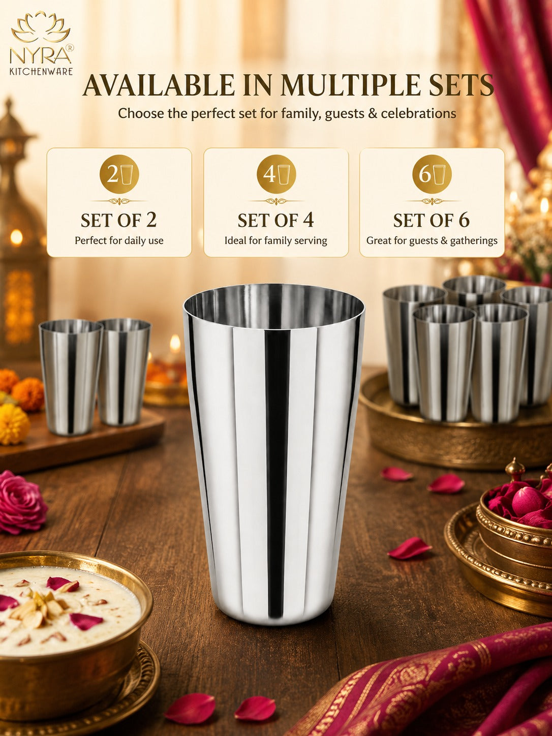 Stainless Steel Premium Lassi Glass - 650ml Multipurpose Drinkware Set