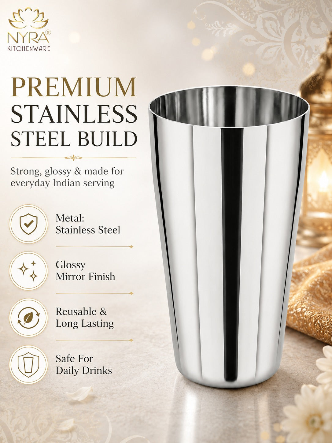 Stainless Steel Premium Lassi Glass - 650ml Multipurpose Drinkware Set