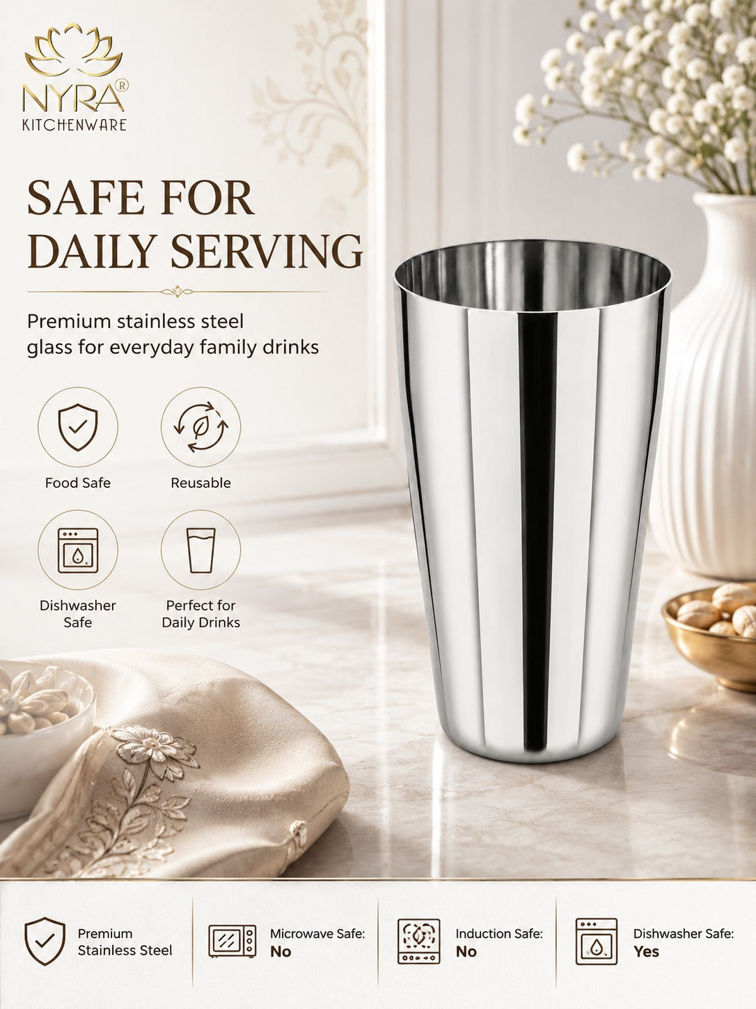 Stainless Steel Premium Lassi Glass - 650ml Multipurpose Drinkware Set