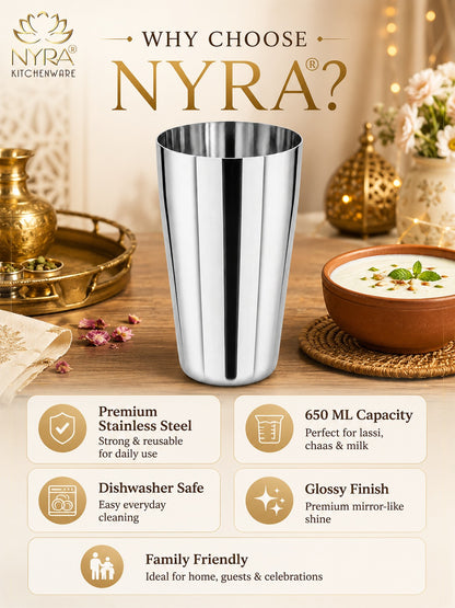 Stainless Steel Premium Lassi Glass - 650ml Multipurpose Drinkware Set