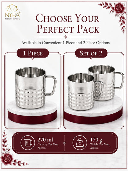 Stainless Steel Hammered Finish Double-Walled Insulated Cup/Mug Set