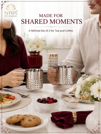Stainless Steel Hammered Finish Double-Walled Insulated Cup/Mug Set