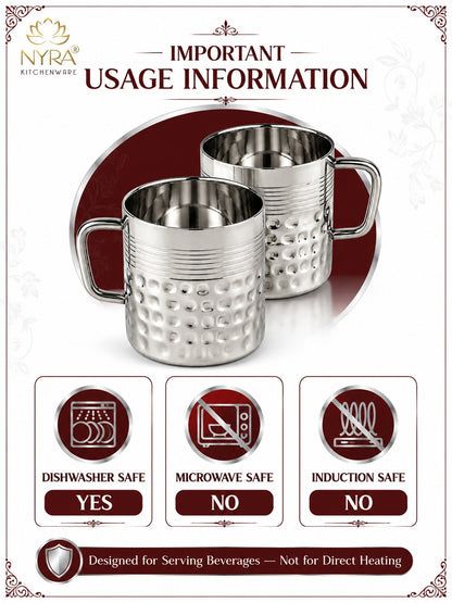 Stainless Steel Hammered Finish Double-Walled Insulated Cup/Mug Set