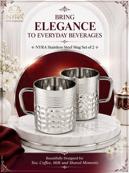 Stainless Steel Hammered Finish Double-Walled Insulated Cup/Mug Set