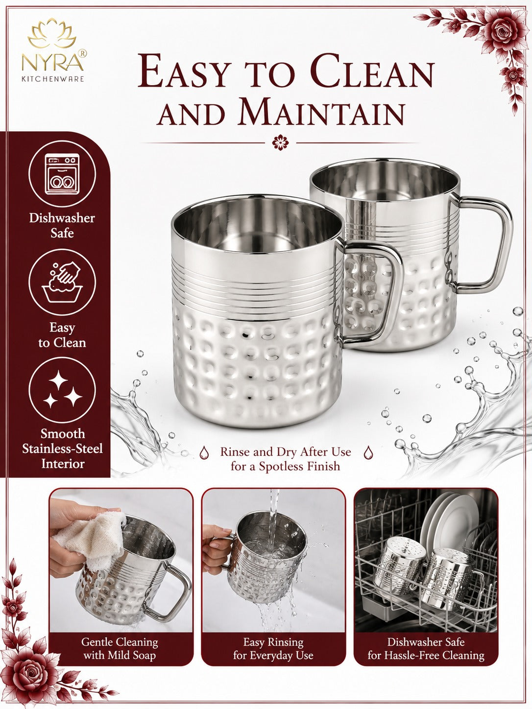 Stainless Steel Hammered Finish Double-Walled Insulated Cup/Mug Set