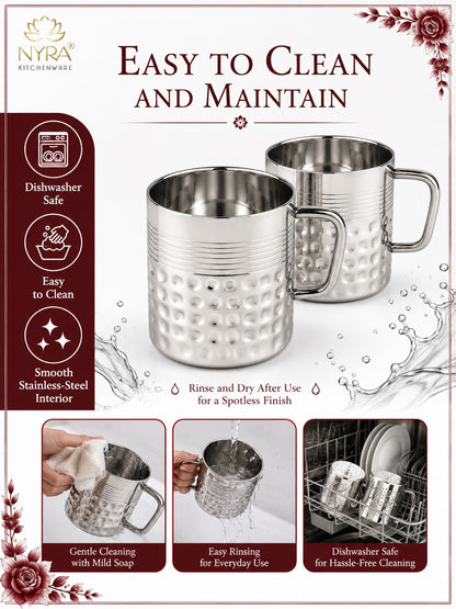 Stainless Steel Hammered Finish Double-Walled Insulated Cup/Mug Set