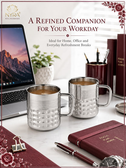 Stainless Steel Hammered Finish Double-Walled Insulated Cup/Mug Set