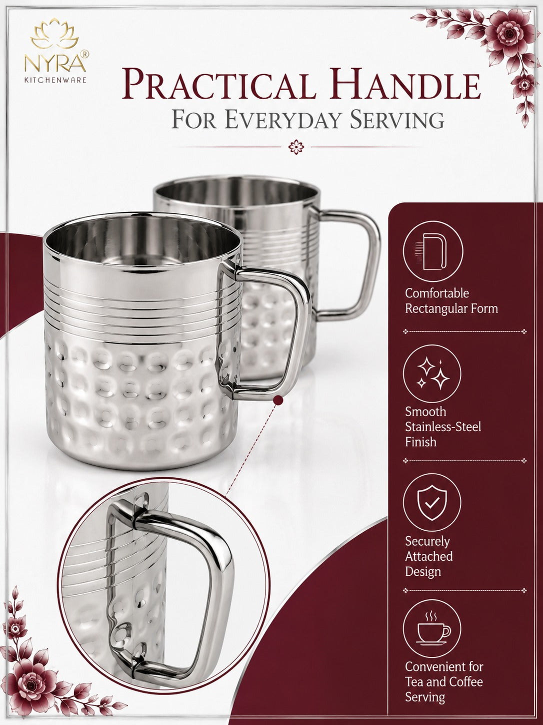 Stainless Steel Hammered Finish Double-Walled Insulated Cup/Mug Set