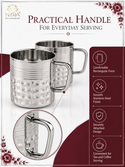 Stainless Steel Hammered Finish Double-Walled Insulated Cup/Mug Set