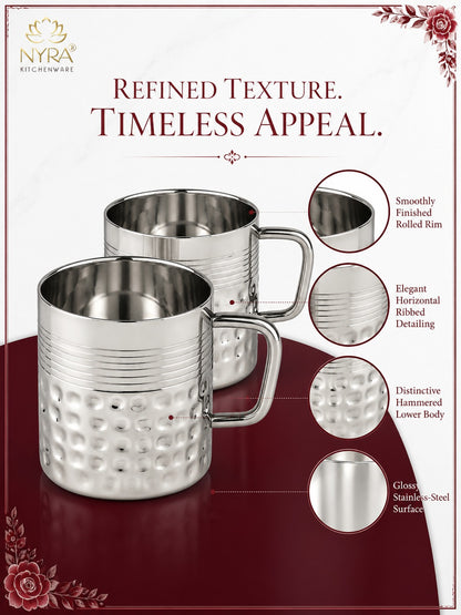 Stainless Steel Hammered Finish Double-Walled Insulated Cup/Mug Set