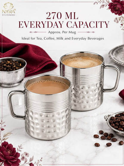Stainless Steel Hammered Finish Double-Walled Insulated Cup/Mug Set