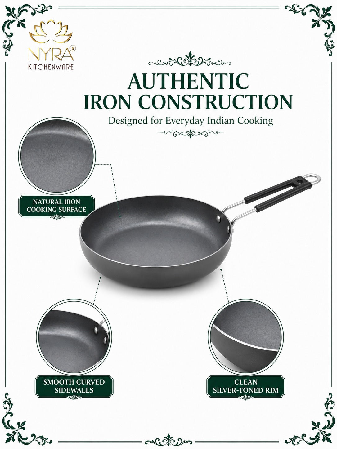Iron Fry Pan with Handle | Induction Base Frying & Tadka Pan