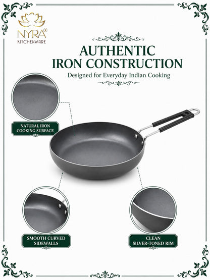 Iron Fry Pan with Handle | Induction Base Frying & Tadka Pan