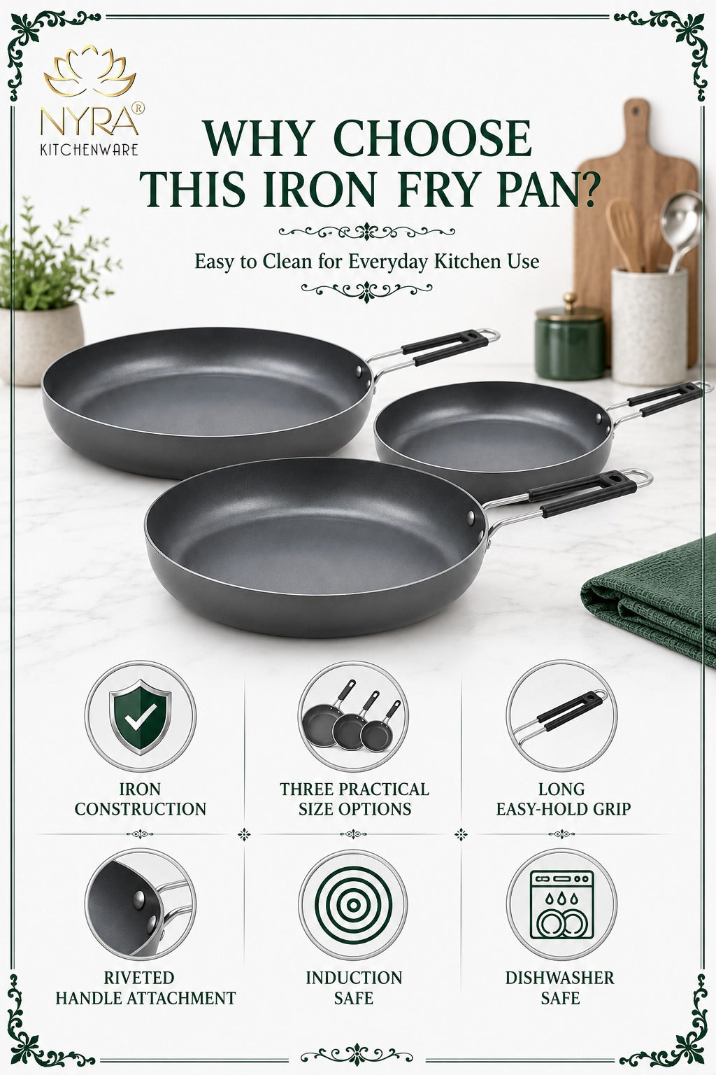 Iron Fry Pan with Handle | Induction Base Frying & Tadka Pan