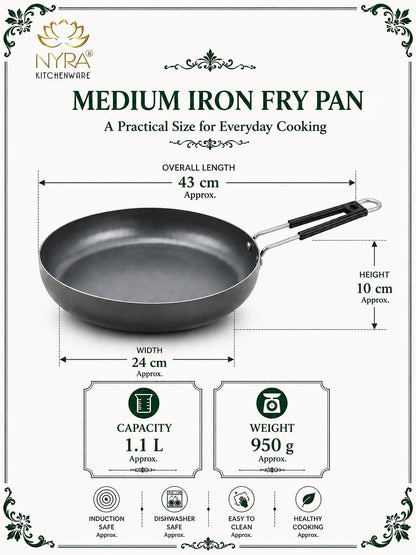 Iron Fry Pan with Handle | Induction Base Frying & Tadka Pan