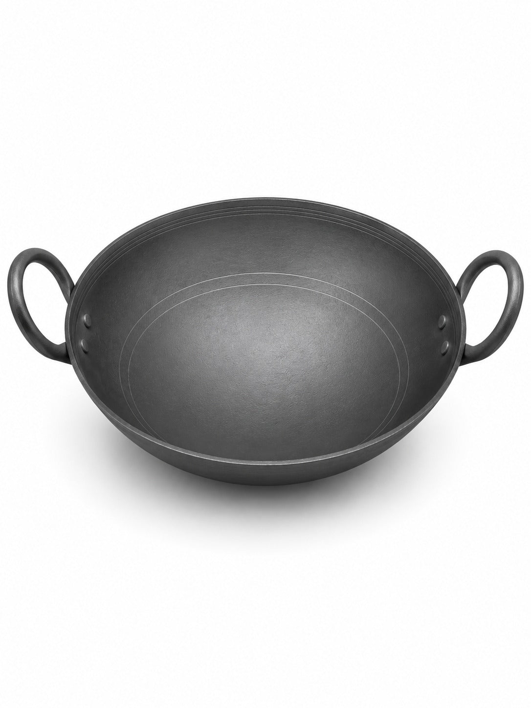 Traditional Black Iron Wok/Kadhai with Sturdy Handle - 4 Sizes