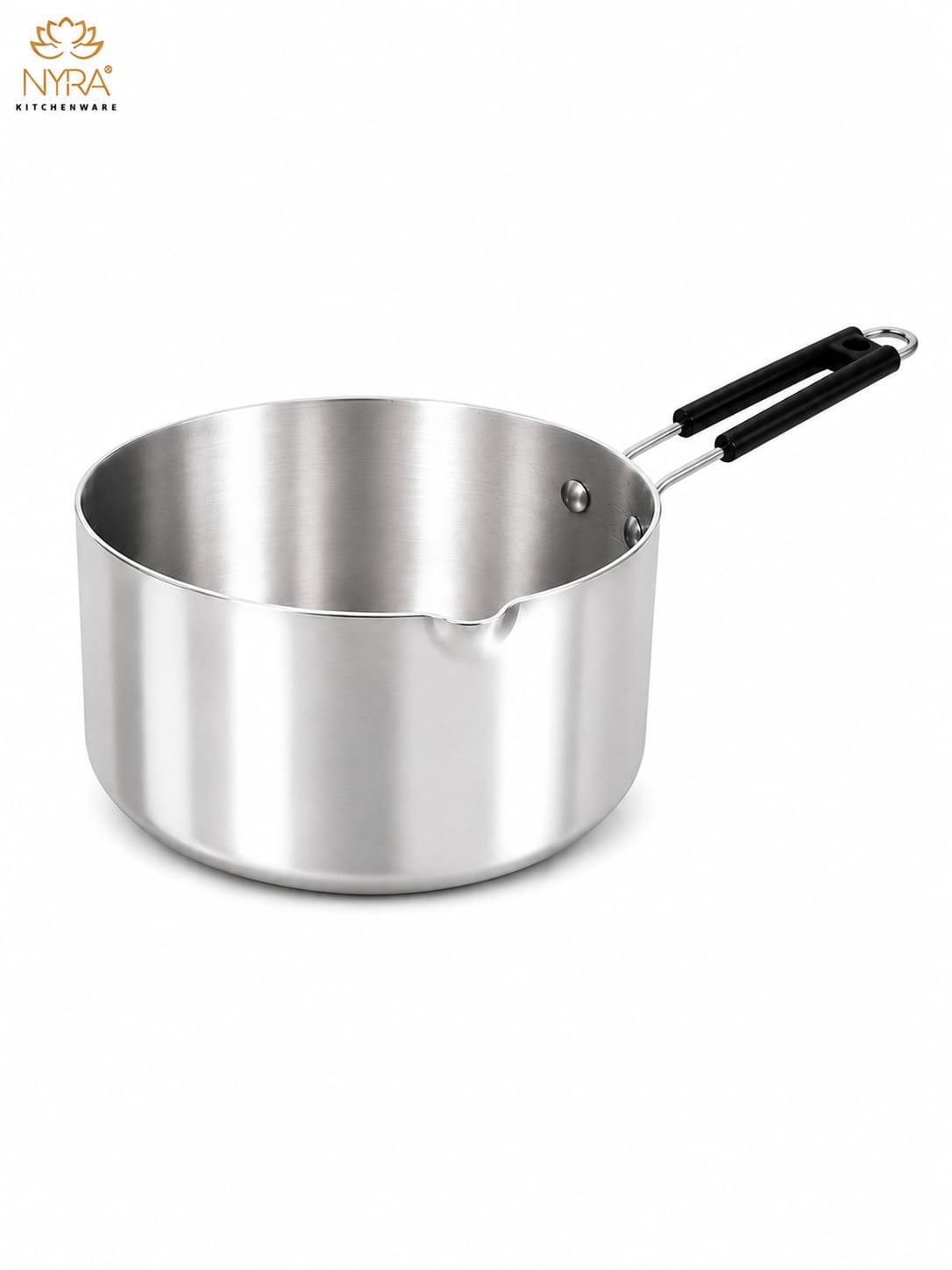 Aluminum Induction Sauce Pan with Steel Lid, Riveted PVC Handle & Swivel Hook