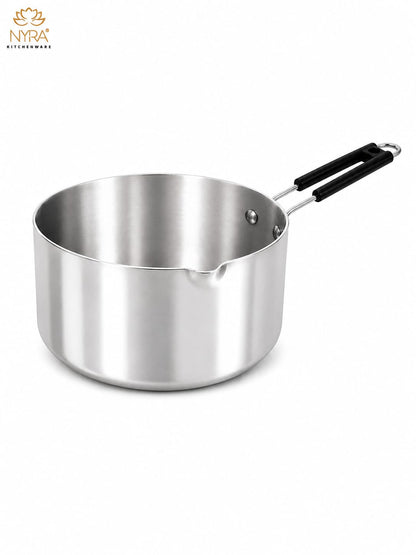 Aluminum Induction Sauce Pan with Steel Lid, Riveted PVC Handle & Swivel Hook